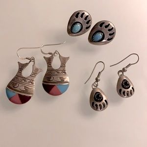 Bear claw pottery native earrings lot